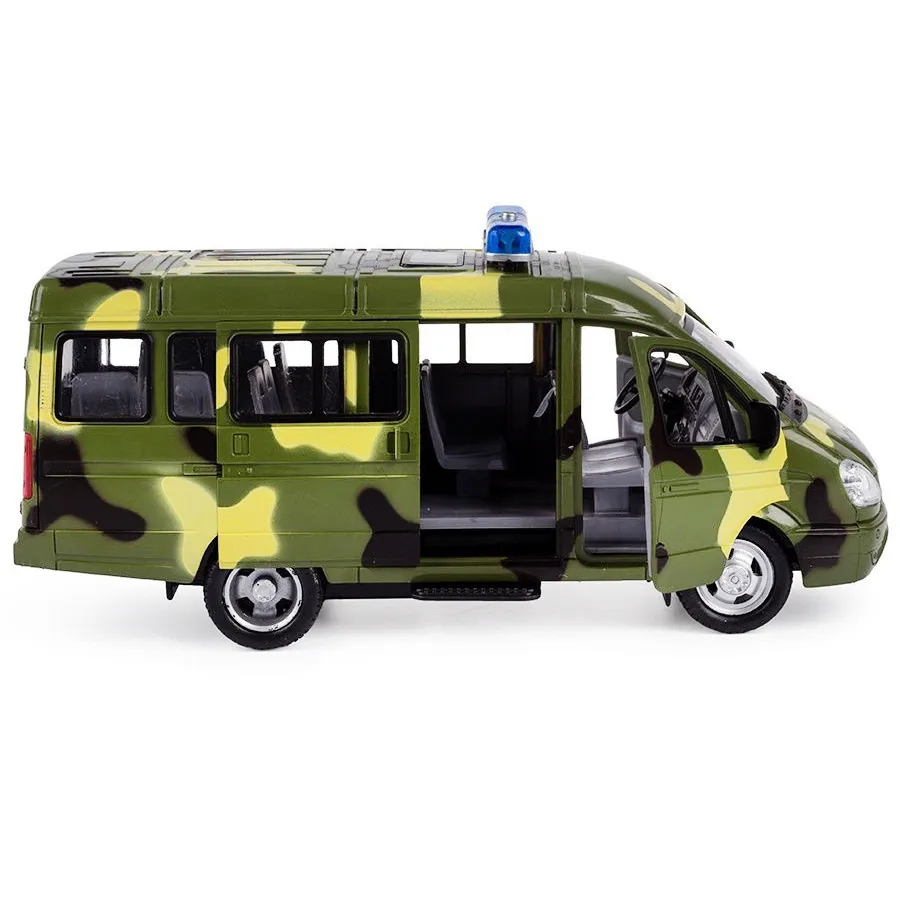 Машина 9098F Газель Военная откр двери, свет, звук в коробке 21,5*11,5*11