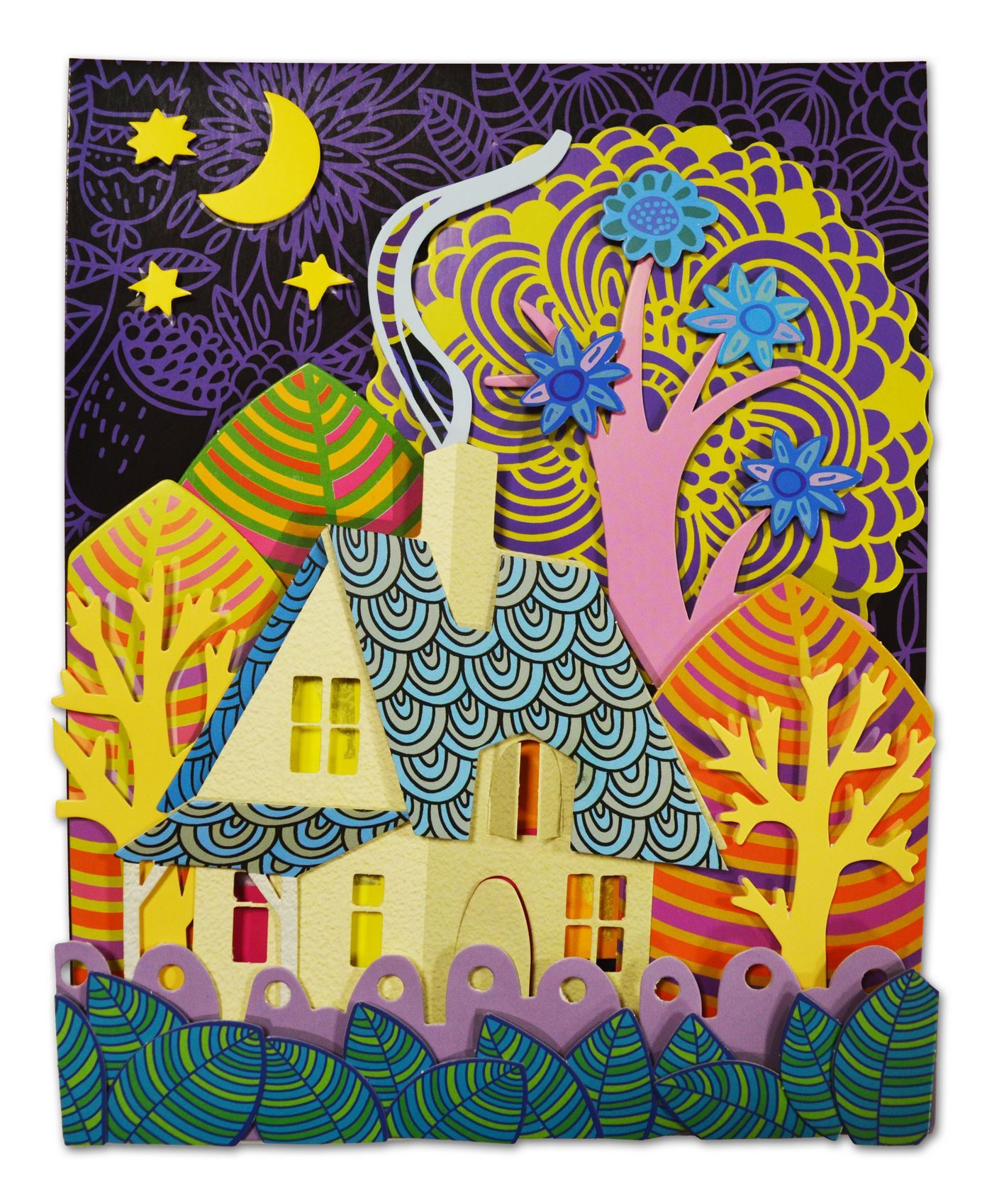 сказочные картины ласло кодай. сложная многослойная аппликация. сказочный дом аппликация. объемные бумажные картины карлоса мейра. поделка сказка.