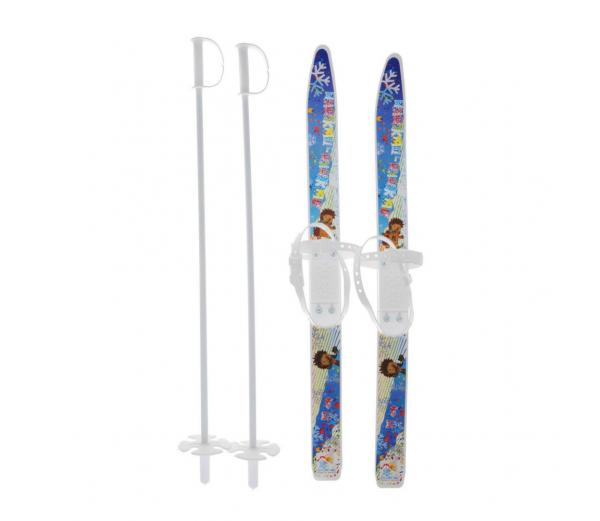 Лыжи детские Лыжики пыжики Пингвинята 75/75 см, крепление мягкое пластик., с палками стеклопластик