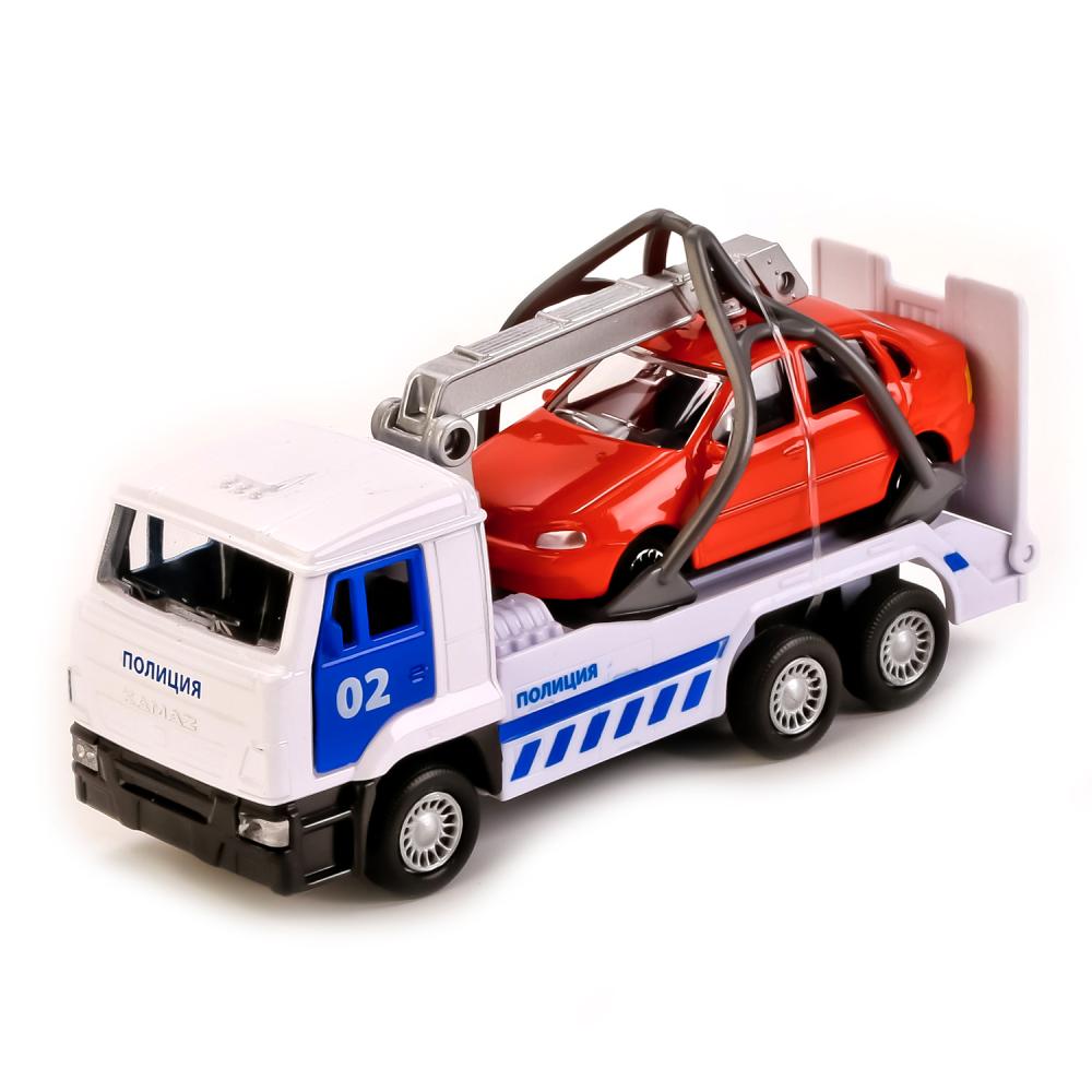 Набор техники Технопарк КАМАЗ эвакуатор полиция с одной моделью (SB-16-27-a1-WB) 12 см