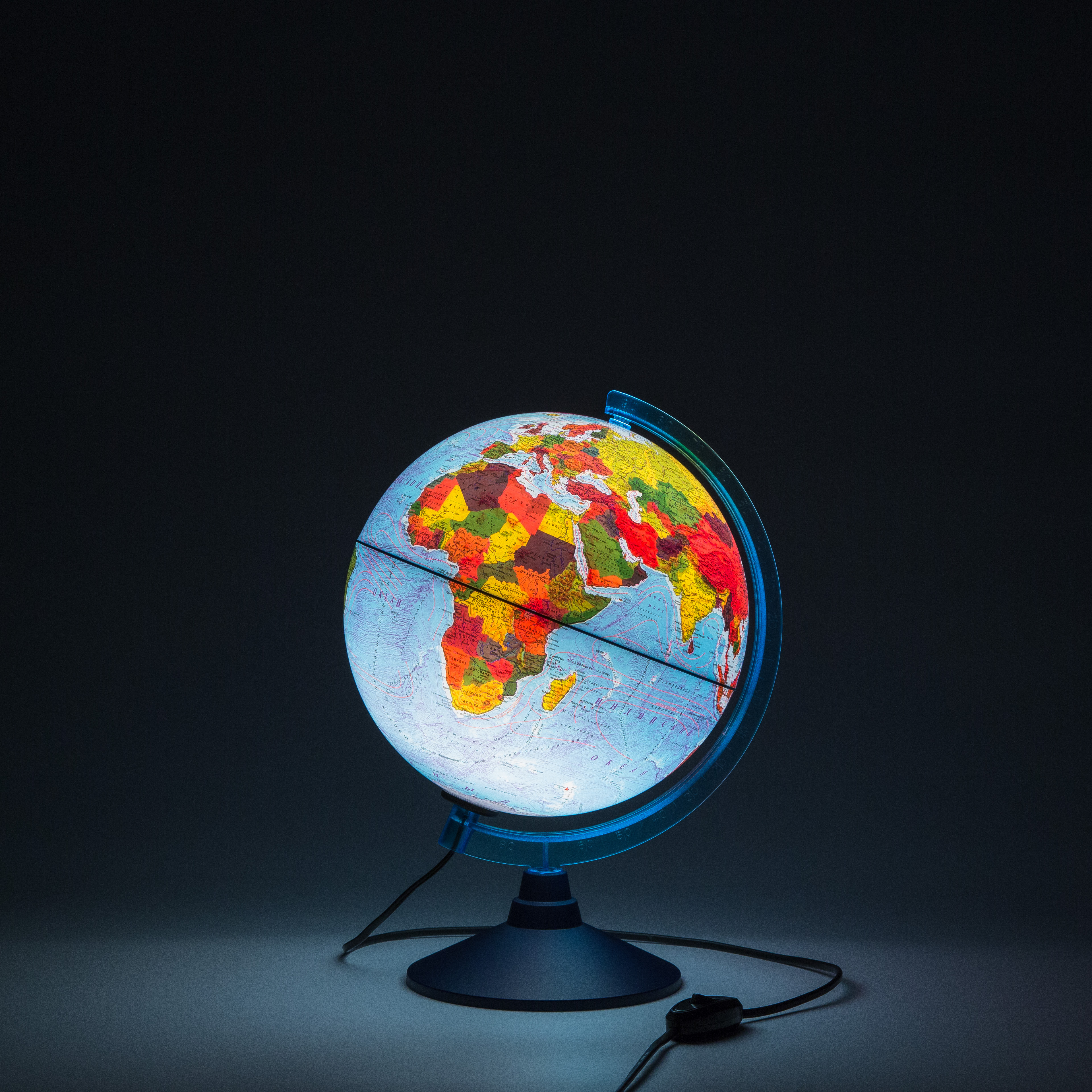 Глобус Земли физико-политический с подсветкой D-250 мм