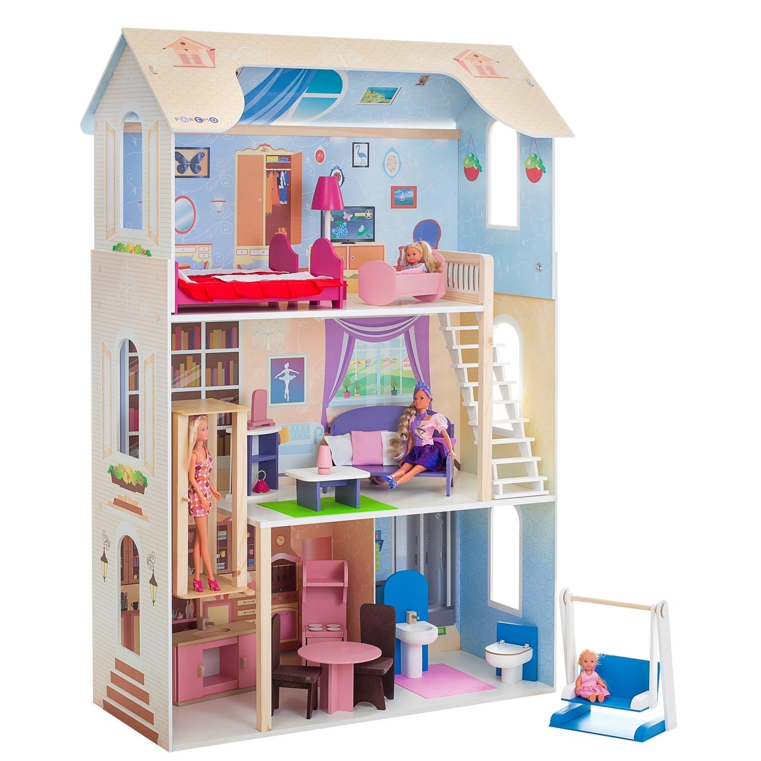 Кукольный домик Грация для кукол до 30см 16 предметов с качелями