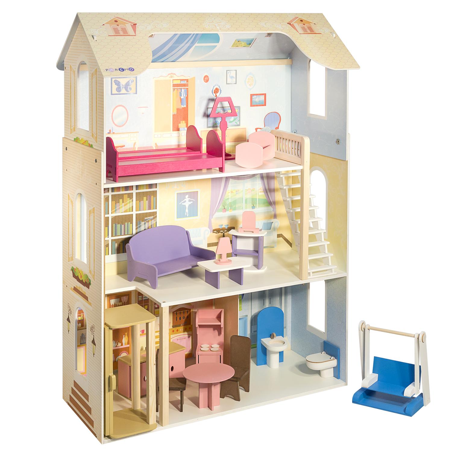 Кукольный домик Грация для кукол до 30см 16 предметов с качелями