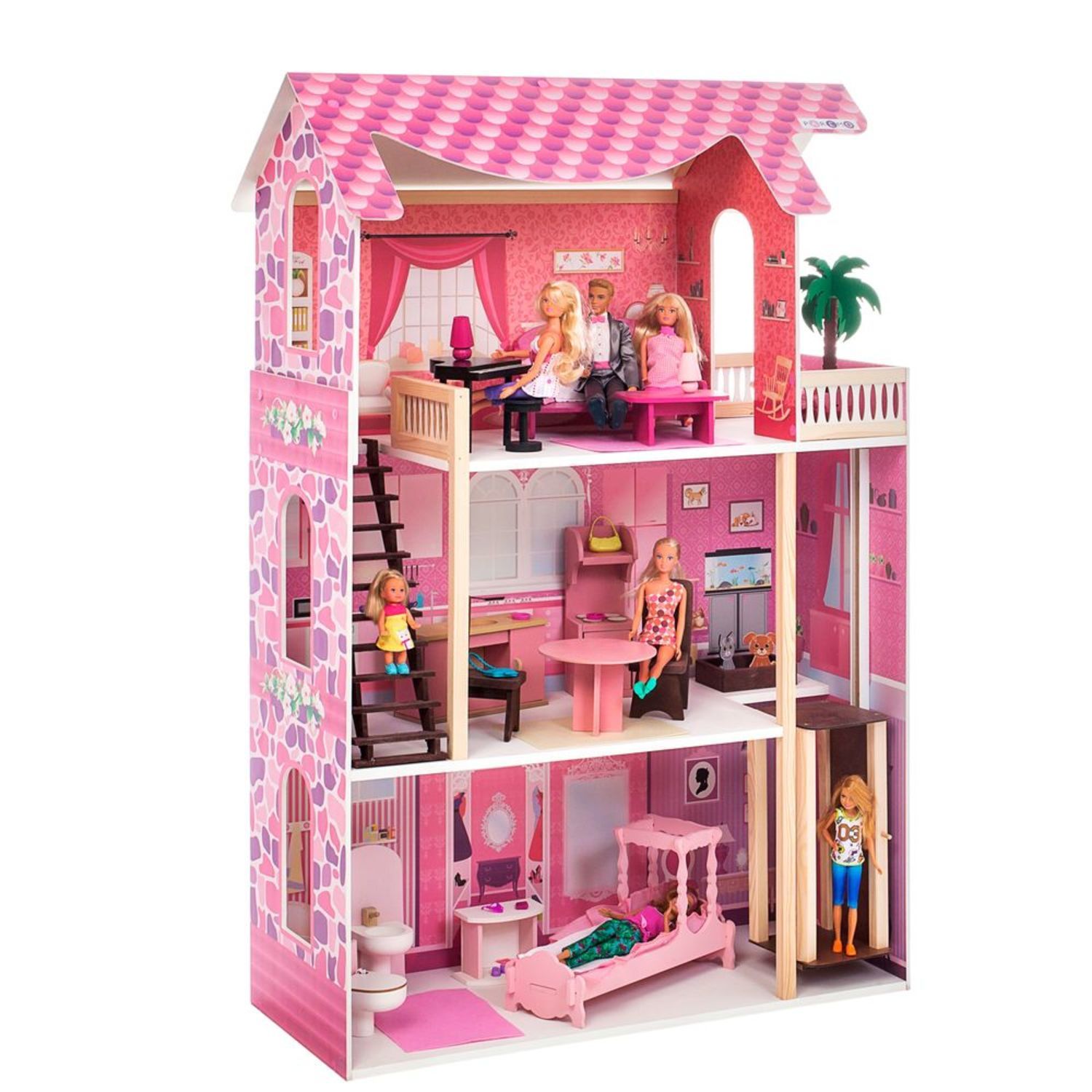 Кукольный домик Муза для кукол до 30см с мебелью 16 предметов с качелями
