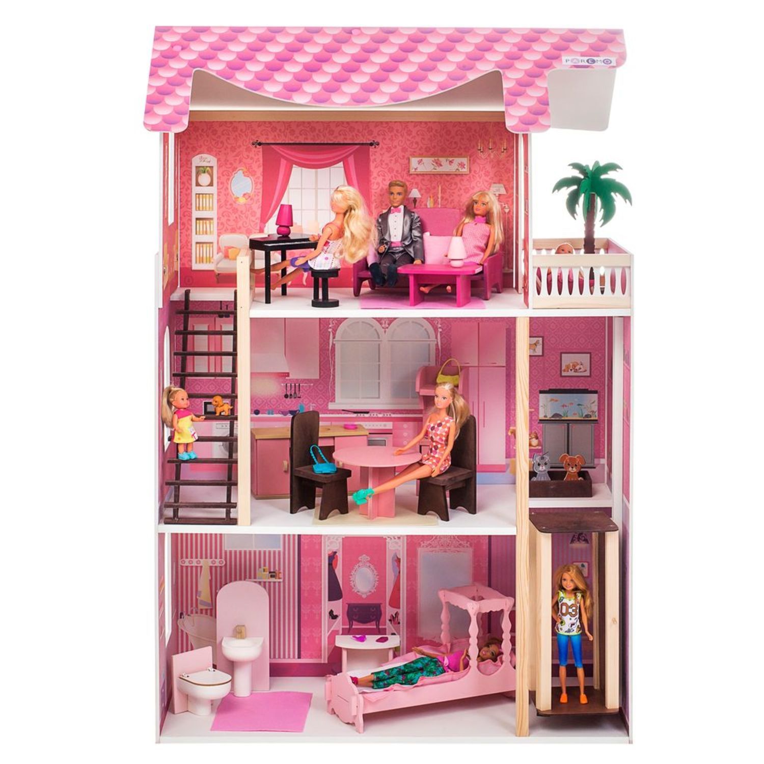 Кукольный домик Муза для кукол до 30см с мебелью 16 предметов с качелями