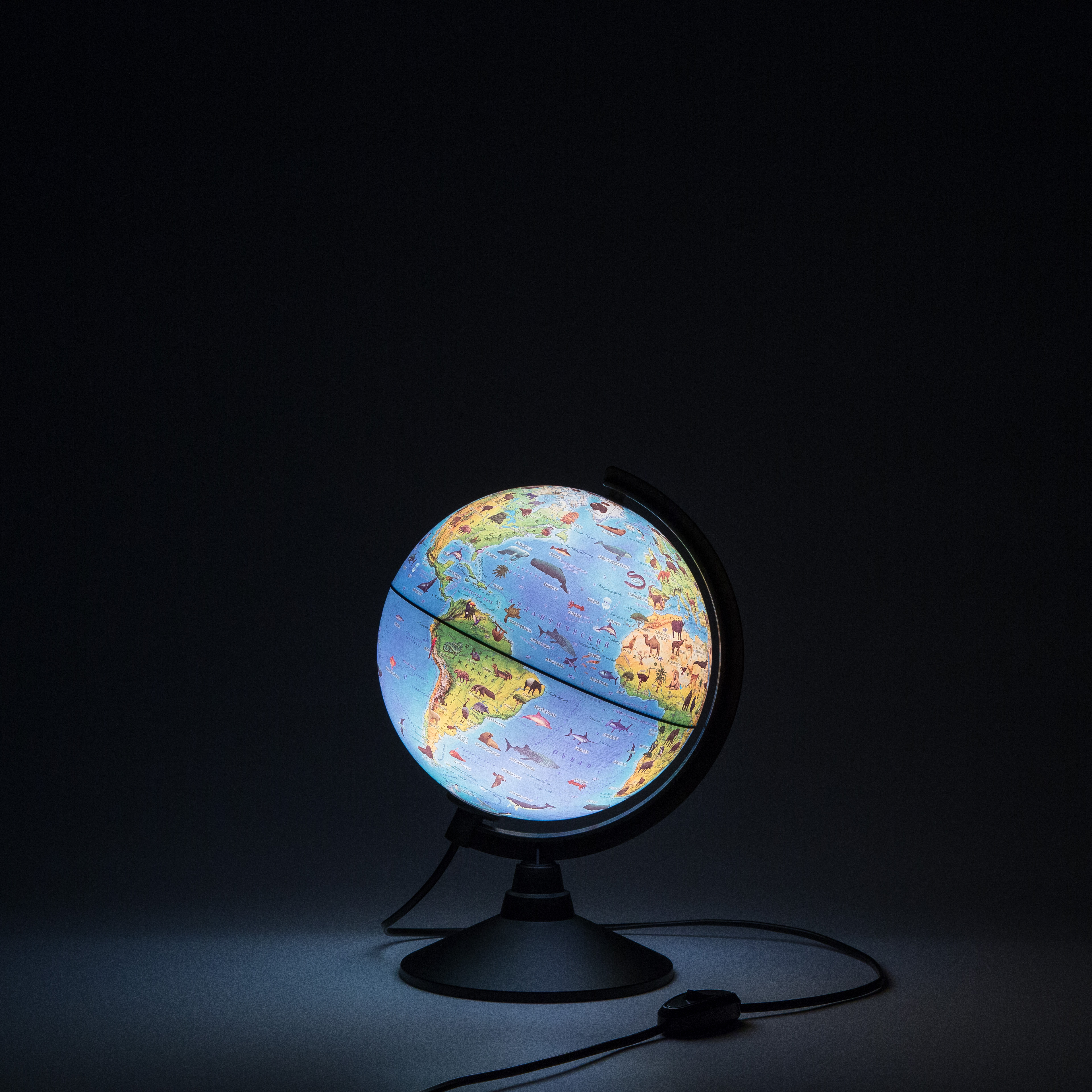 Глобус Зоогеографический (Детский), D-210мм на черной подставке с подсветкой