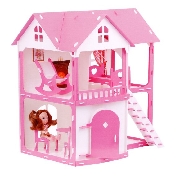 Домик для кукол Коттедж Светлана бело-розовый с мебелью
