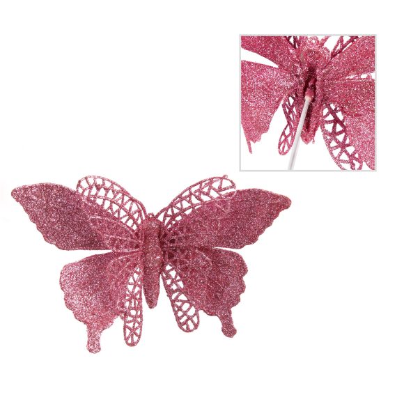 Елочные украшения Бабочка 9*12 см, розовая.