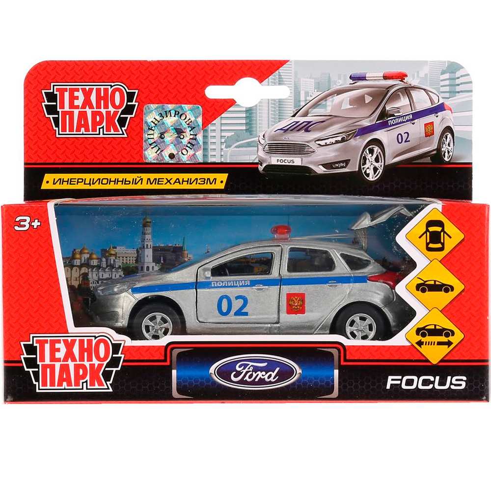 Машина метал. Технопарк Ford Focus хэтч. полиция 12см, открв. двери 266067