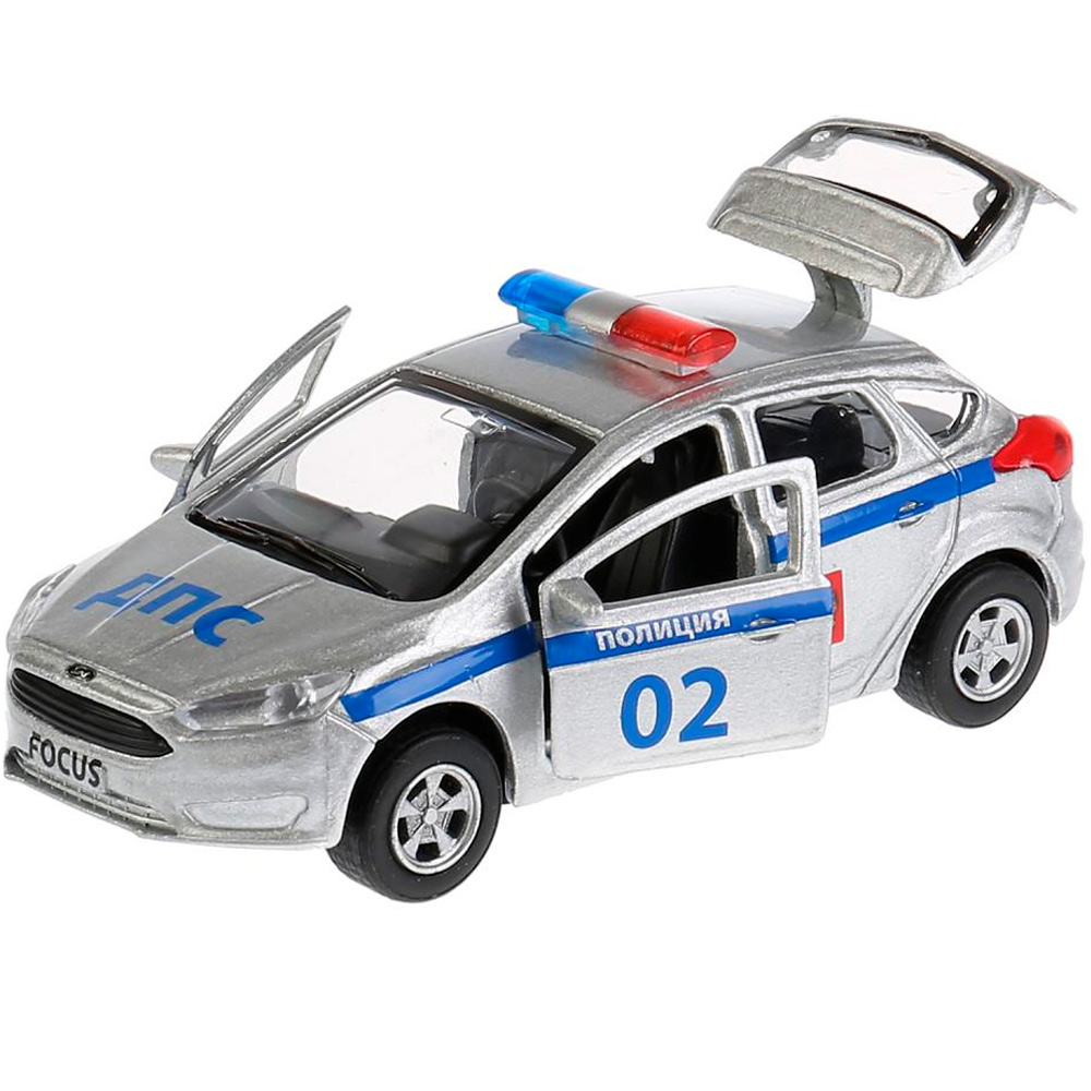 Машина метал. Технопарк Ford Focus хэтч. полиция 12см, открв. двери 266067