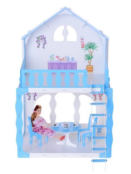 Дом для кукол Дом Mарина бело-голубой с мебелью