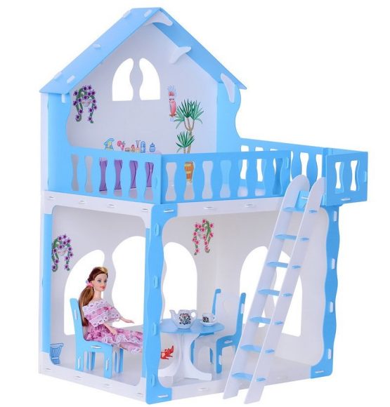 Дом для кукол Дом Mарина бело-голубой с мебелью