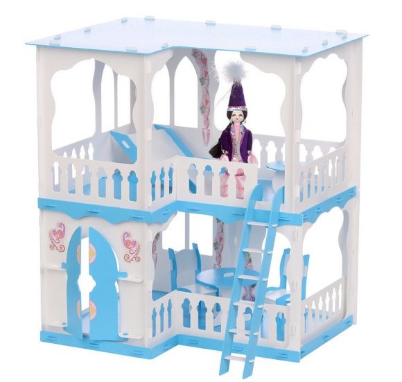 Дом для кукол Дом Алсу бело-голубой с мебелью