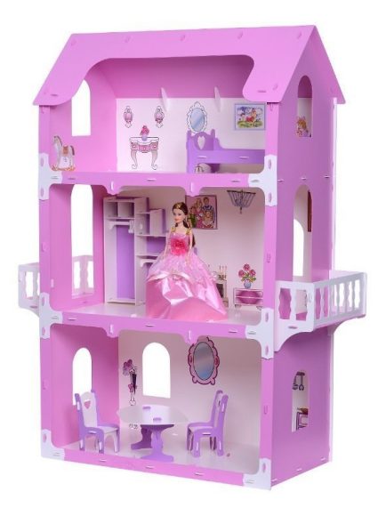 Домик для кукол Коттедж Екатерина бело-розовый с мебелью