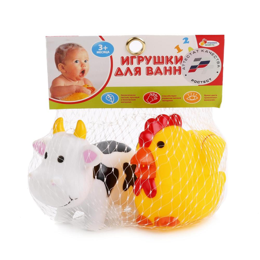 Игрушка для ванной Играем вместе Корова+петух в сетке 232640