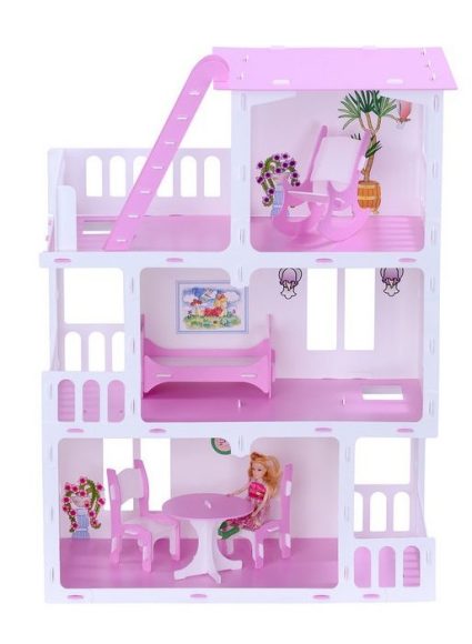 Дом для кукол Маргарита бело-розовый с мебелью