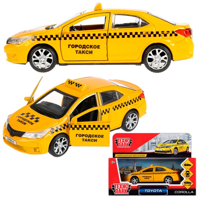 Машина метал. Технопарк Toyota Corolla Такси 12см, открыв. двери, инерц 268484