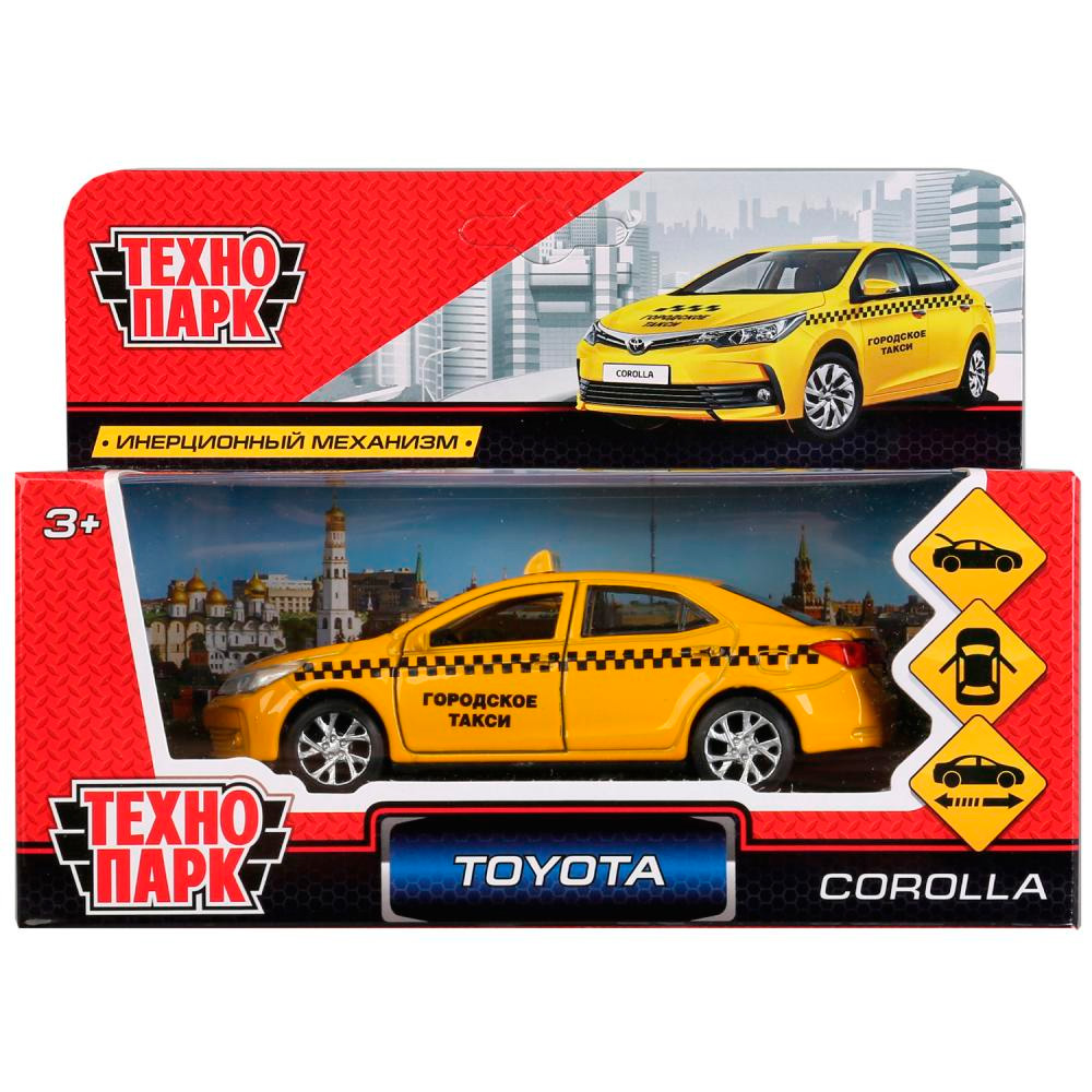 Машина метал. Технопарк Toyota Corolla Такси 12см, открыв. двери, инерц 268484