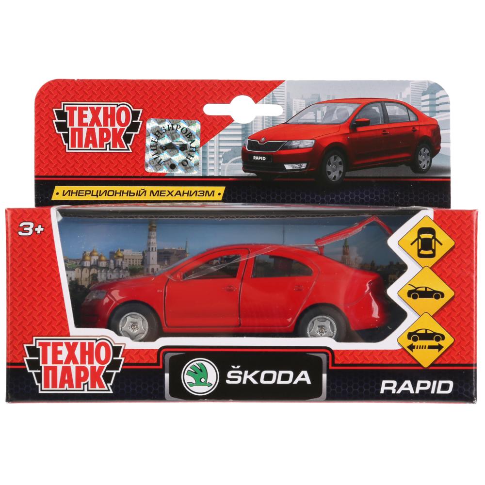 Машина метал. Технопарк Skoda Rapid красная 12см, открыв двери и багажник 273016