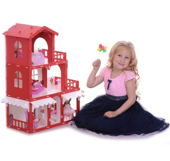 Домик для кукол Дом Николь бело-красный с мебелью