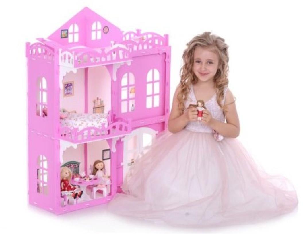 Домик для кукол Дом Элизабет бело-розовый с мебелью