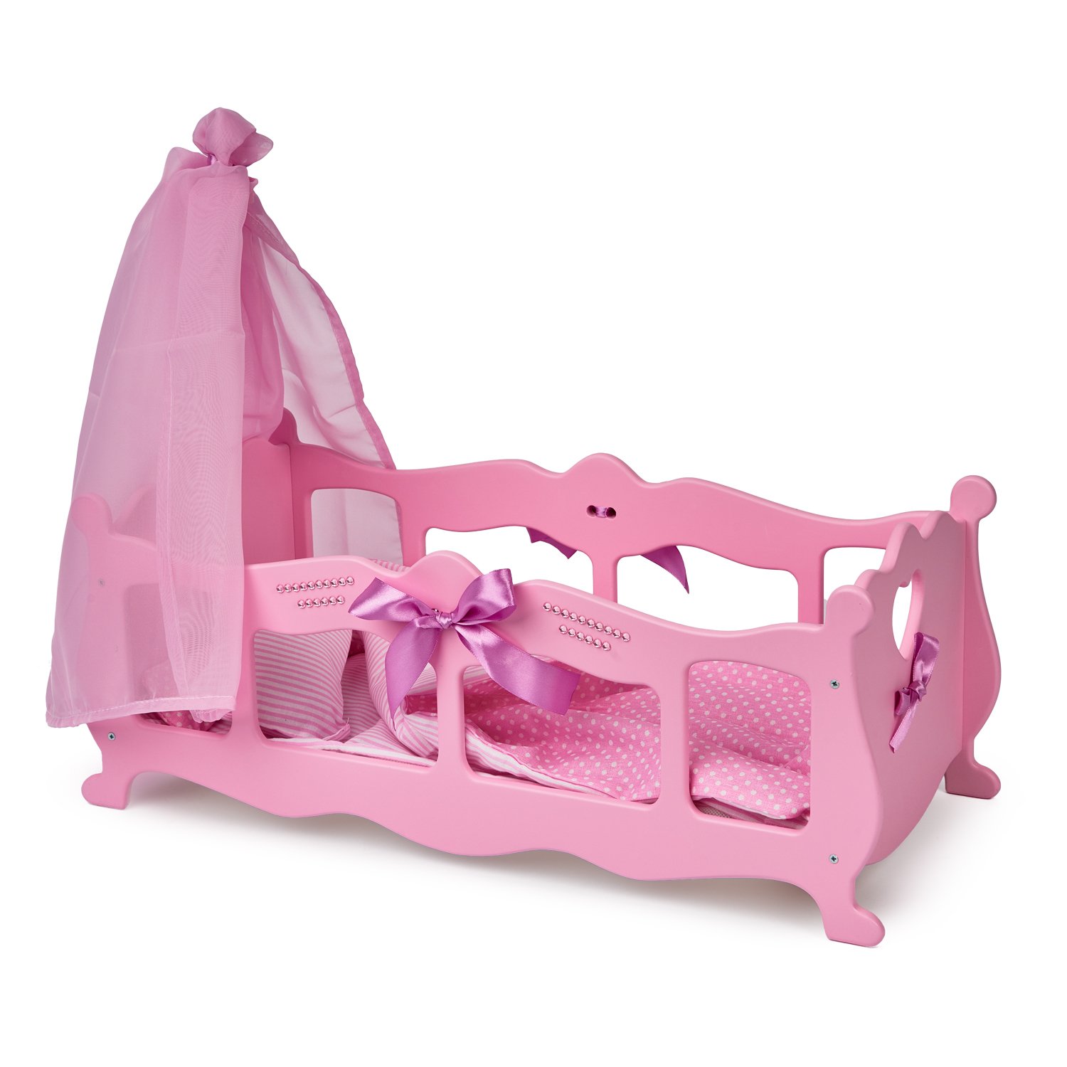 Кроватка (колыбелька) с постельным бельем и балдахином розовая