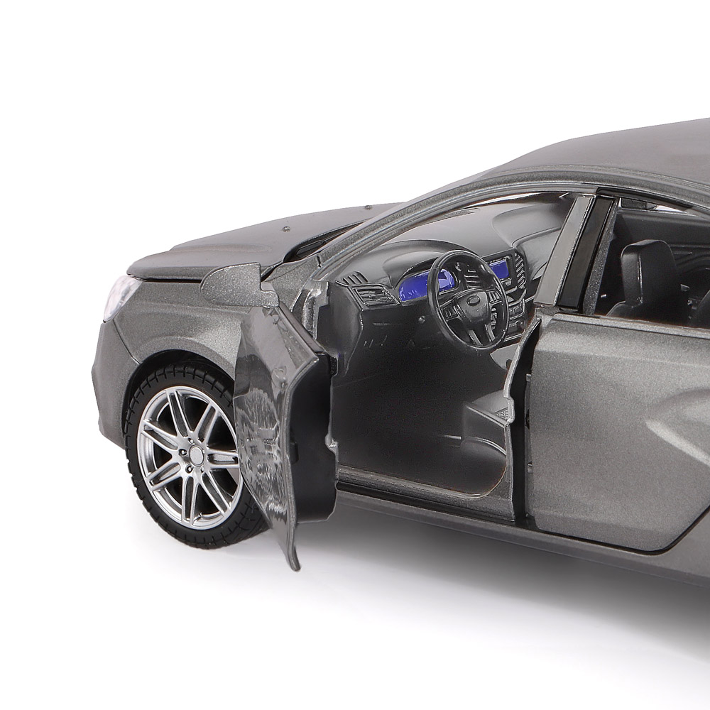 Машина метал. Автопанорама Lada Vesta седан, 1:24, серый открыв. 4 двери, капот, багаж, свет. звук