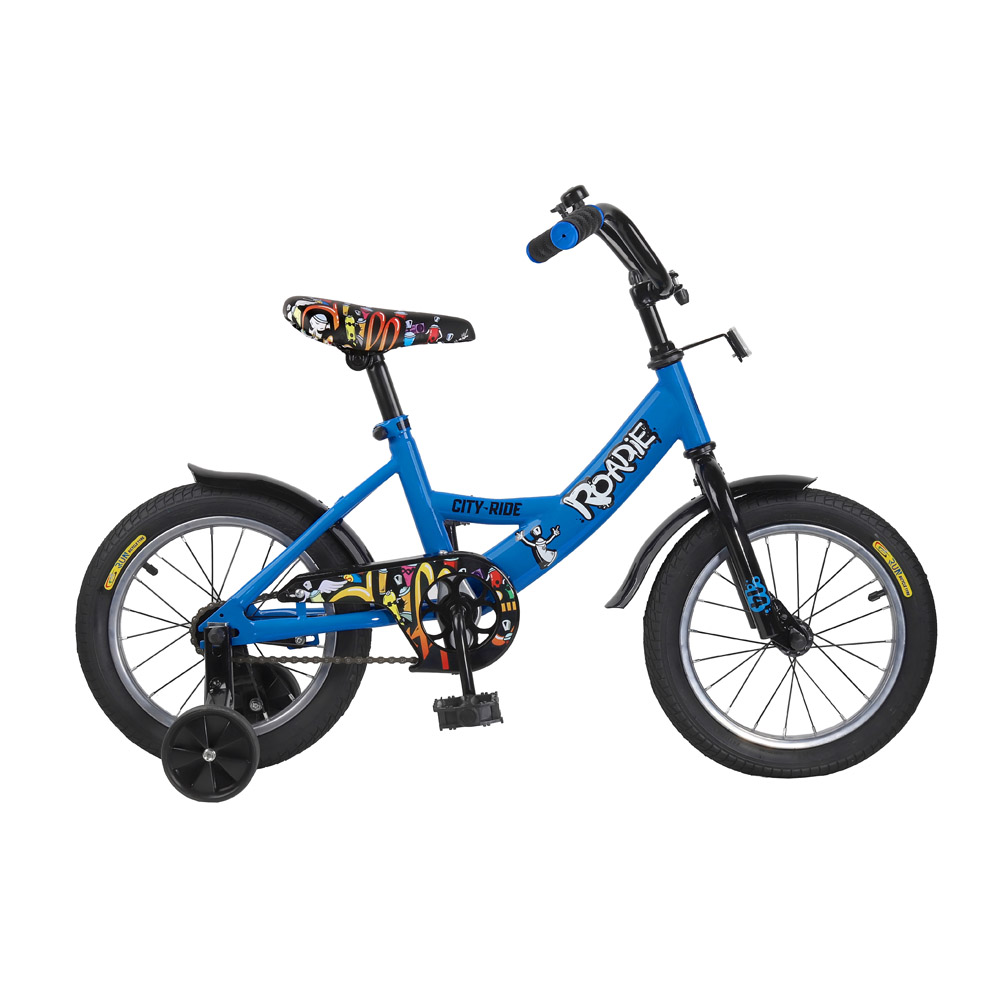 Велосипед 14" City-Ride Roadie рама сталь, крылья сталь, страх.колеса синий