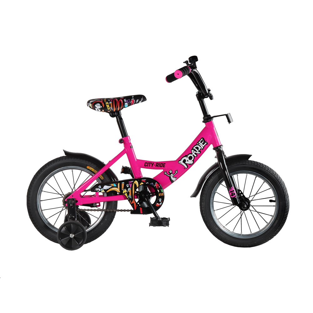 Велосипед 14" City-Ride Roadie розовый рама сталь, крылья сталь, страх.колеса