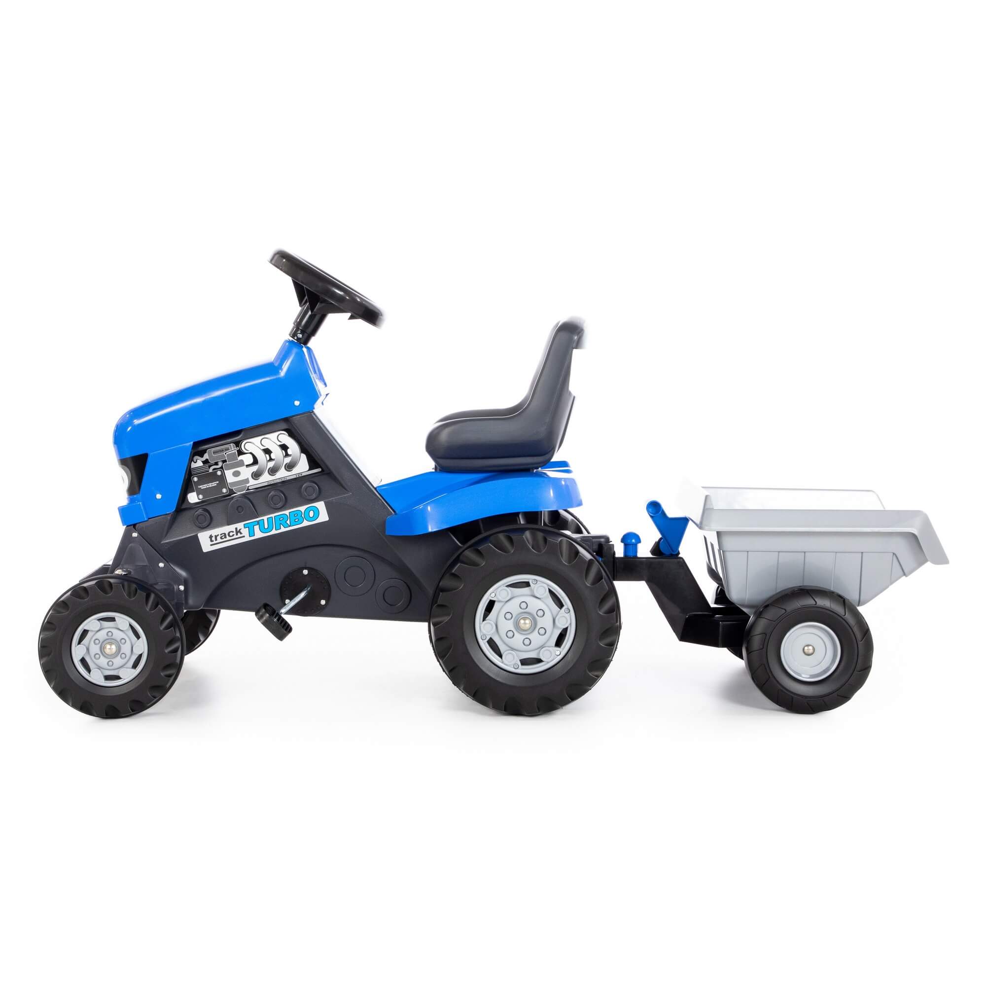 Каталка-трактор с педалями Turbo с полуприцепом синяя