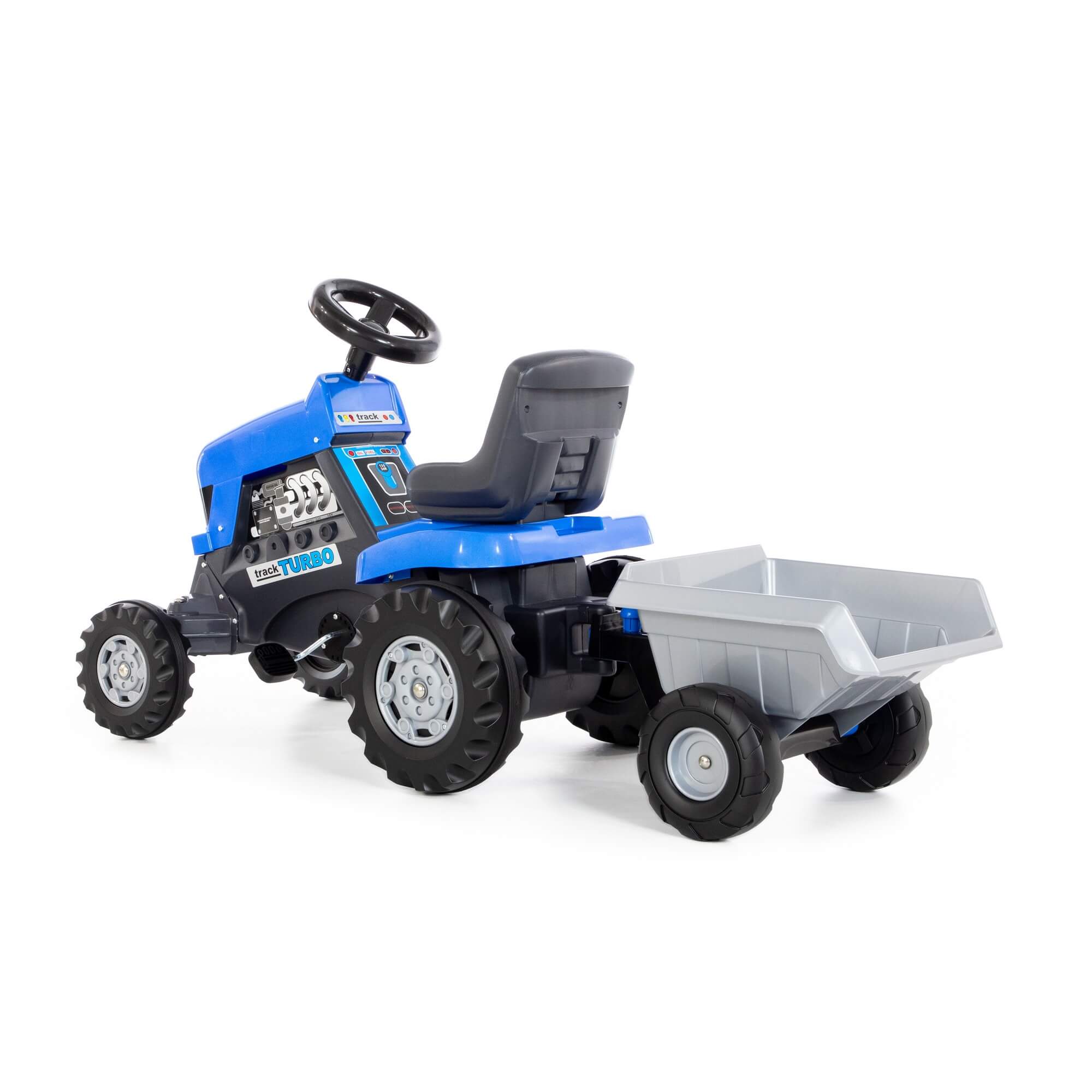 Каталка-трактор с педалями Turbo с полуприцепом синяя