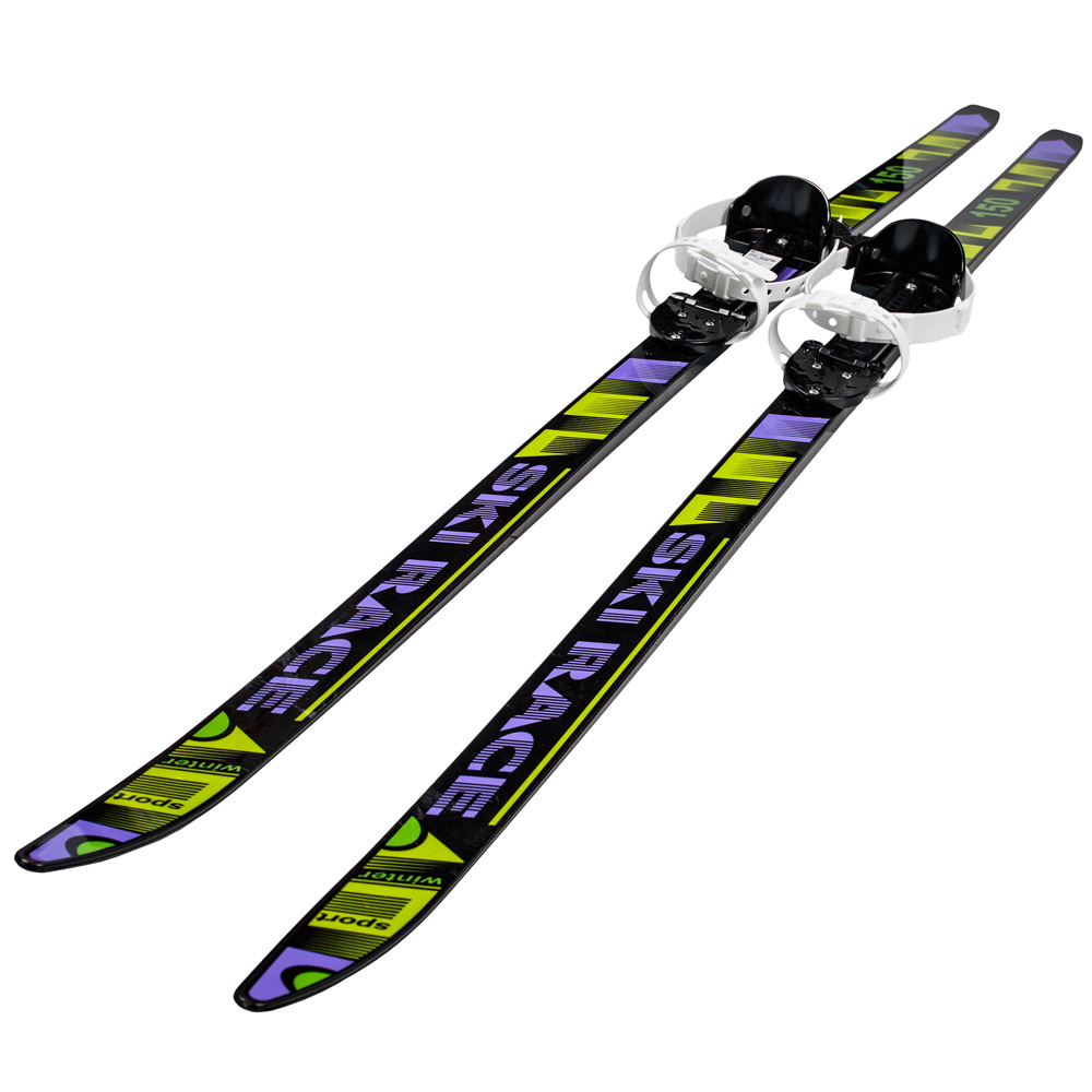 Лыжи подростковые Ski Race с палками стеклопластик, унив.крепление, (150/110)