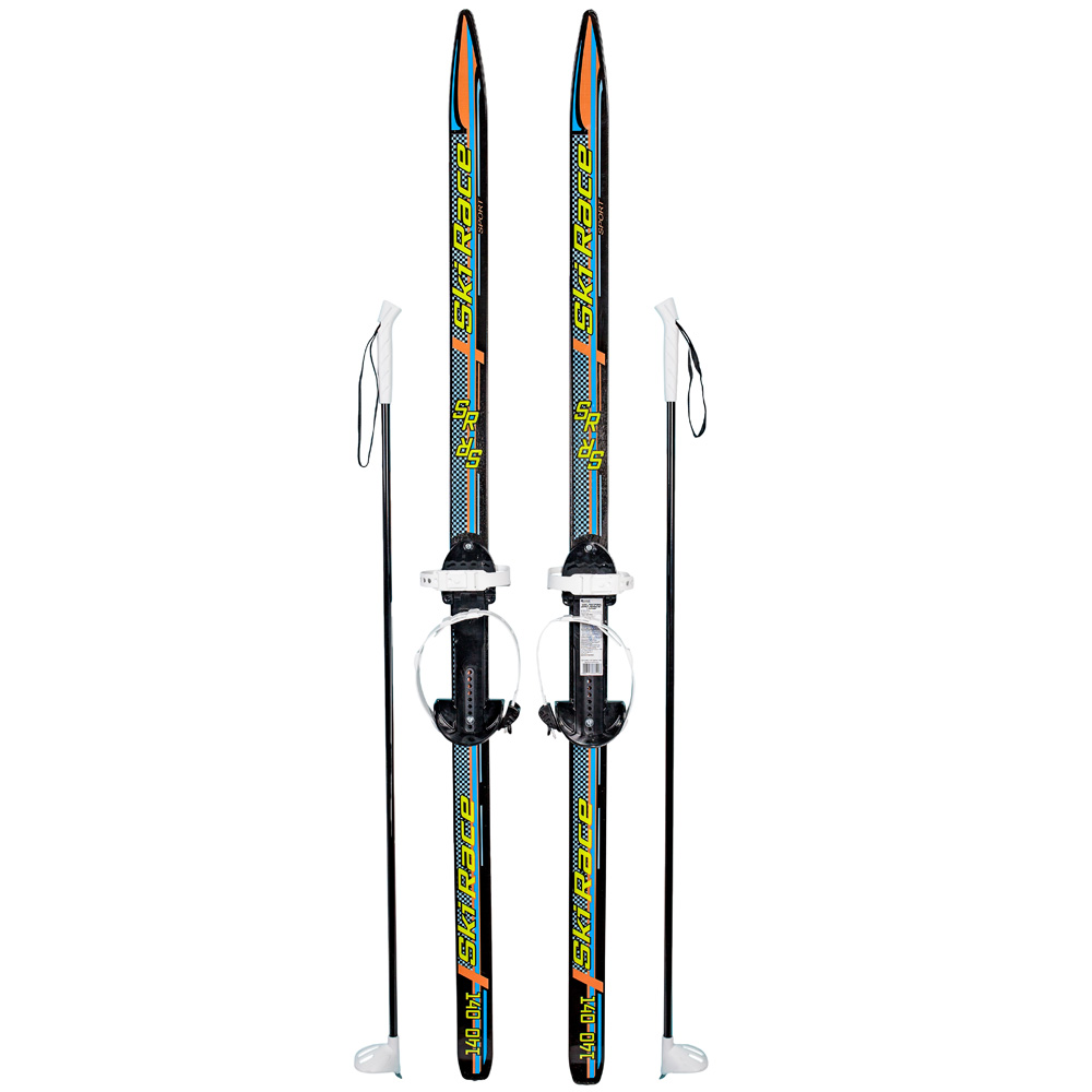 Лыжи подростковые Ski Race с палками стеклопластик, унив.крепление, (140/105)