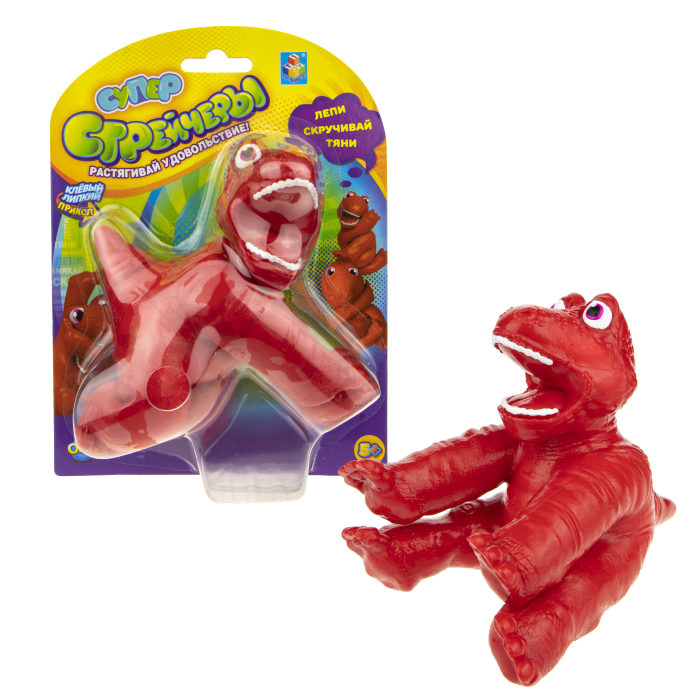 Супер Стрейчеры Стикизавр, тянущаяся игрушка, 11 см красный