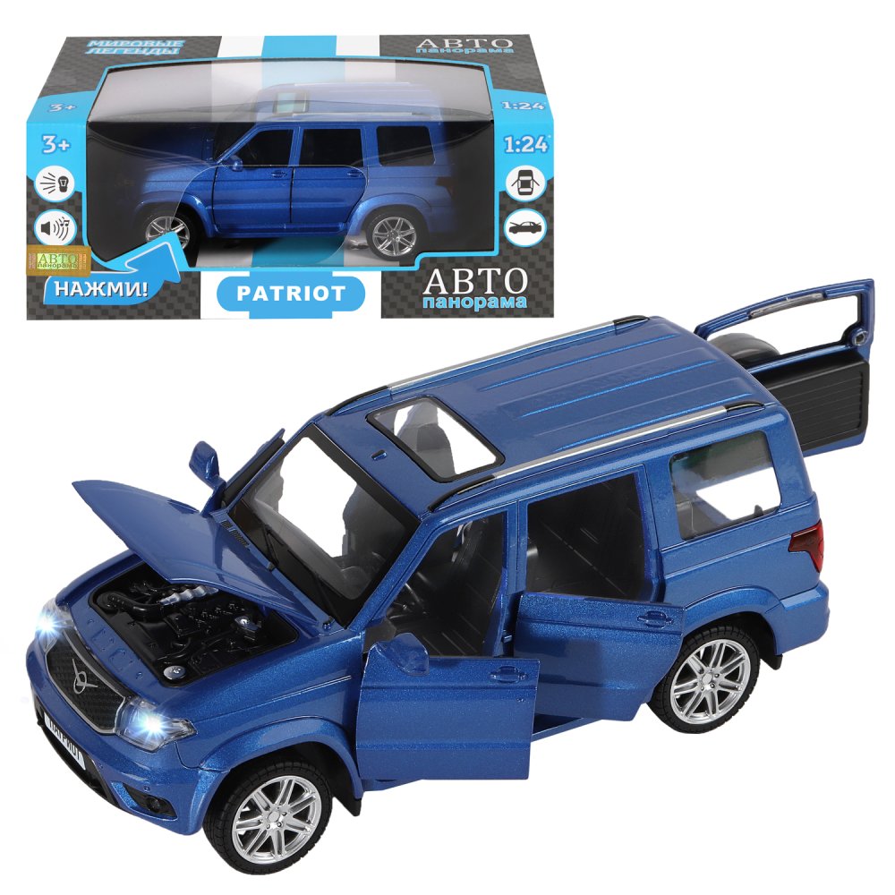 Машина метал. Автопанорама УАЗ Patriot темно-синий металлик, откр двери,капот,задняя двер,свет,звук