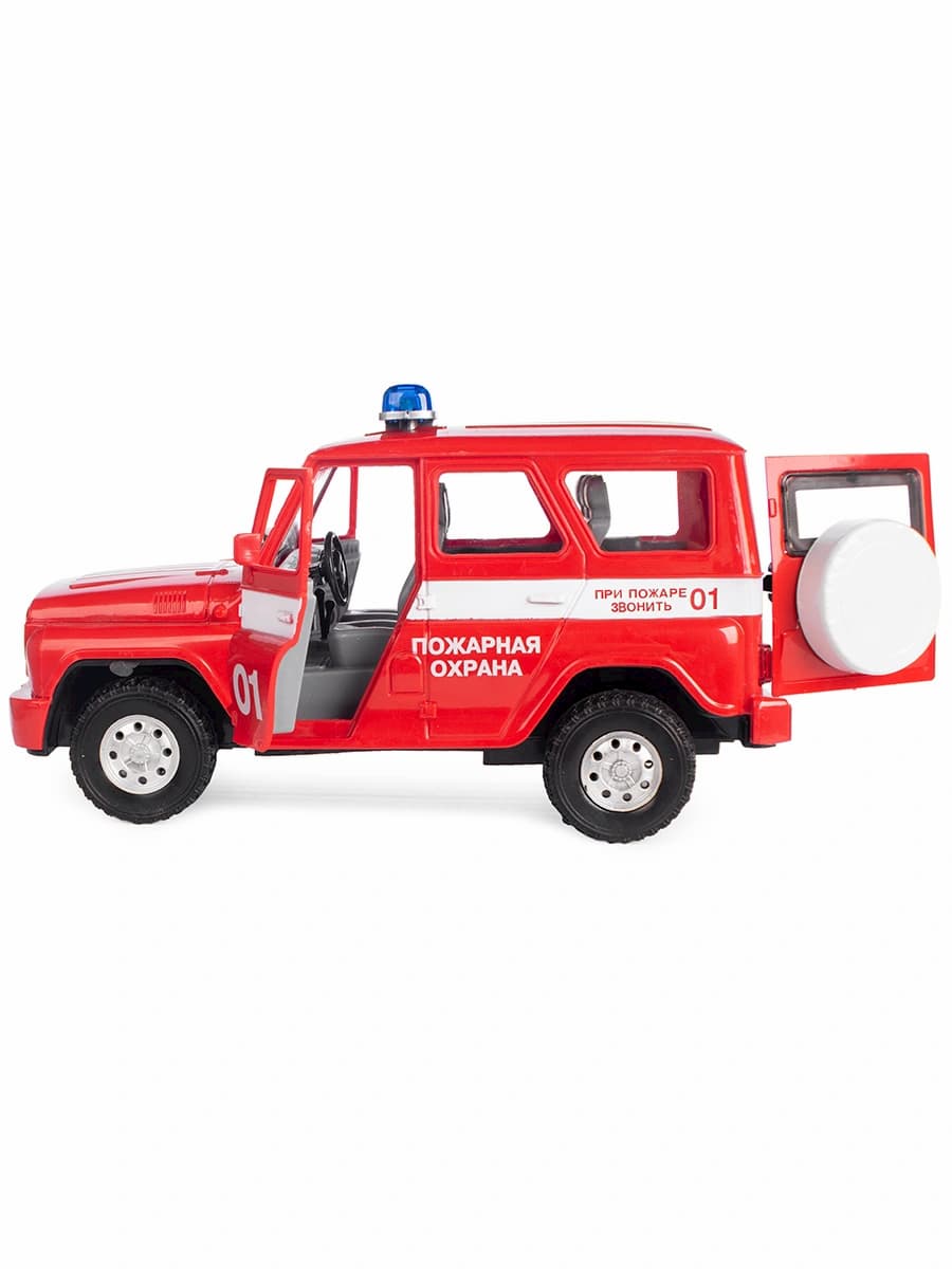 Машина 9076E УАЗ Пожарная служба инерц, откр двери, свет, звук в коробке 22*12*11,5 111747