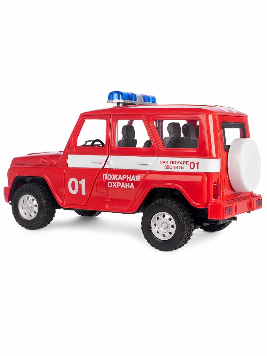 Машина 9076E УАЗ Пожарная служба инерц, откр двери, свет, звук в коробке 22*12*11,5 111747