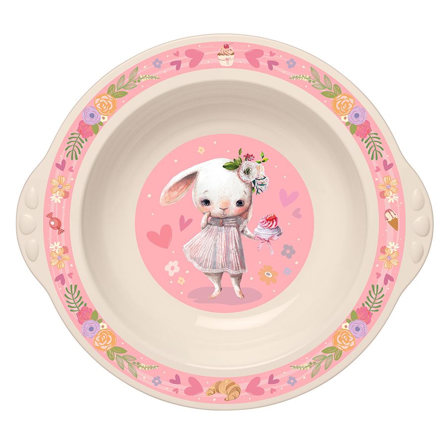 Тарелка детская глубокая с декором розовая