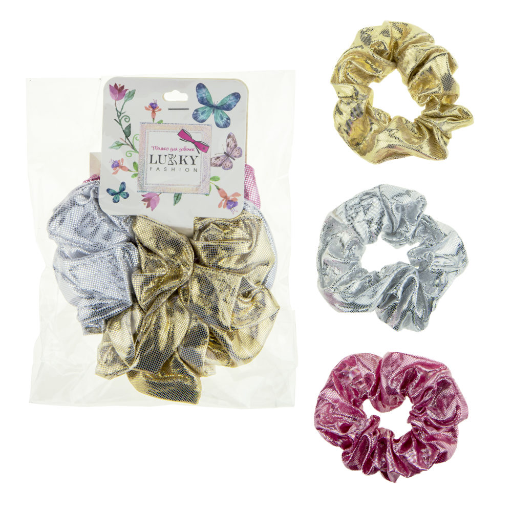 Lukky Fashion резинки текстильные, блестящие, 3 шт (золотой, серебряный, розовый)
