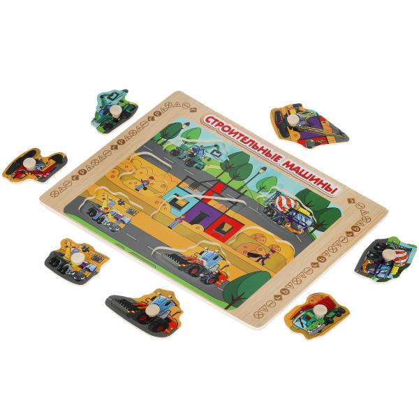 Игрушка деревянная Буратино рамка-вкладыш Строительные машины 306913