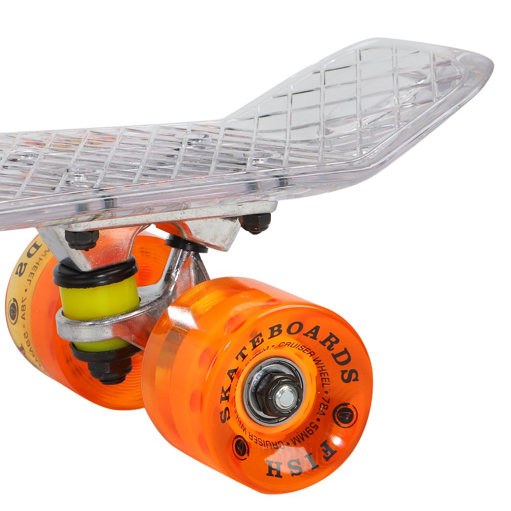 Скейтборд Fish прозрачный, размер 22"*6", колеса 59*43мм 78А, PU, ABEC-7