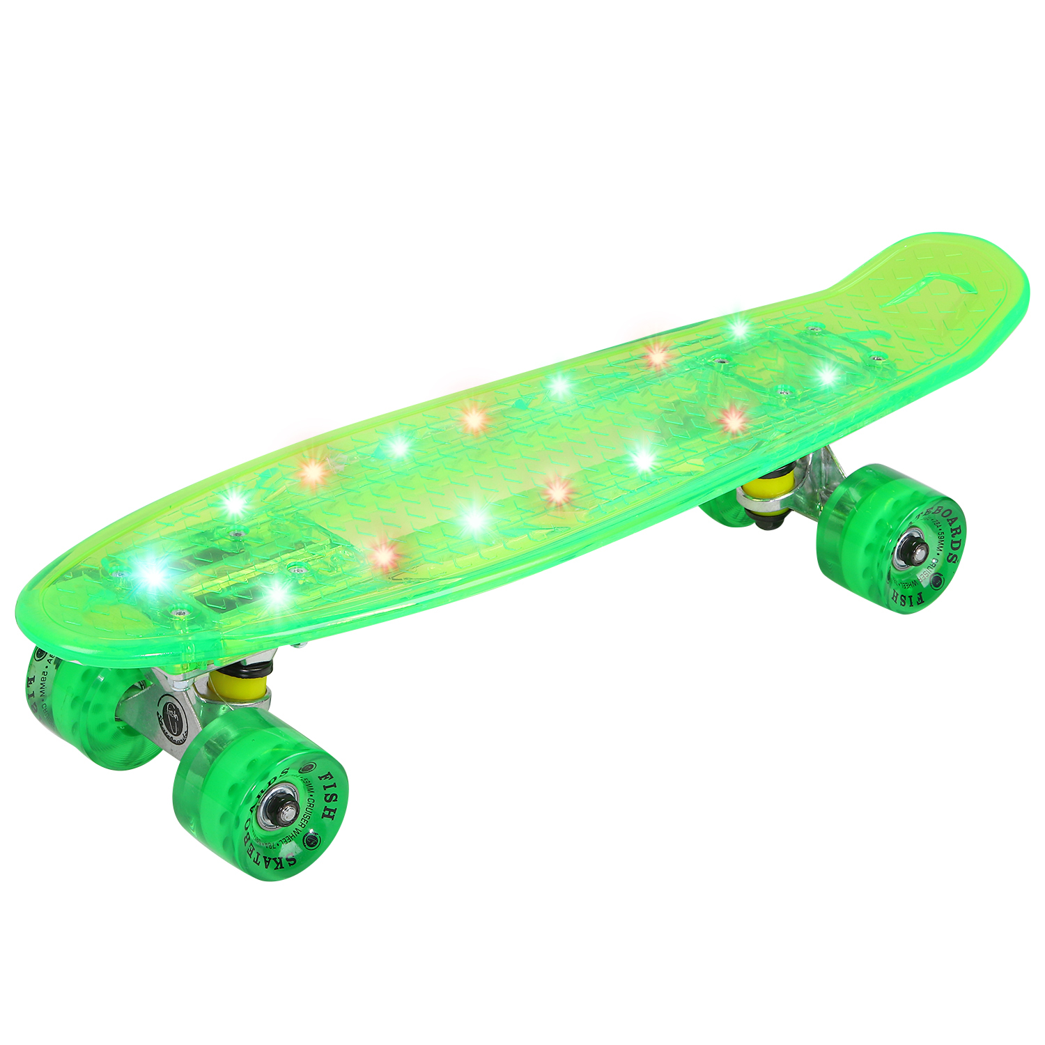 Скейтборд Fish прозрачный, дека: PP с LED подсветкой, размер 22"*6", колеса: 59*43мм