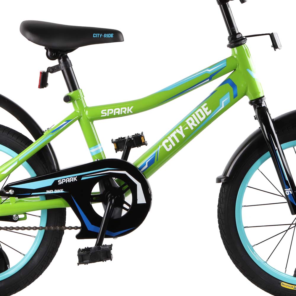 Велосипед 16" City-Ride Spark зеленый рама сталь, крылья пластик, страх.колеса