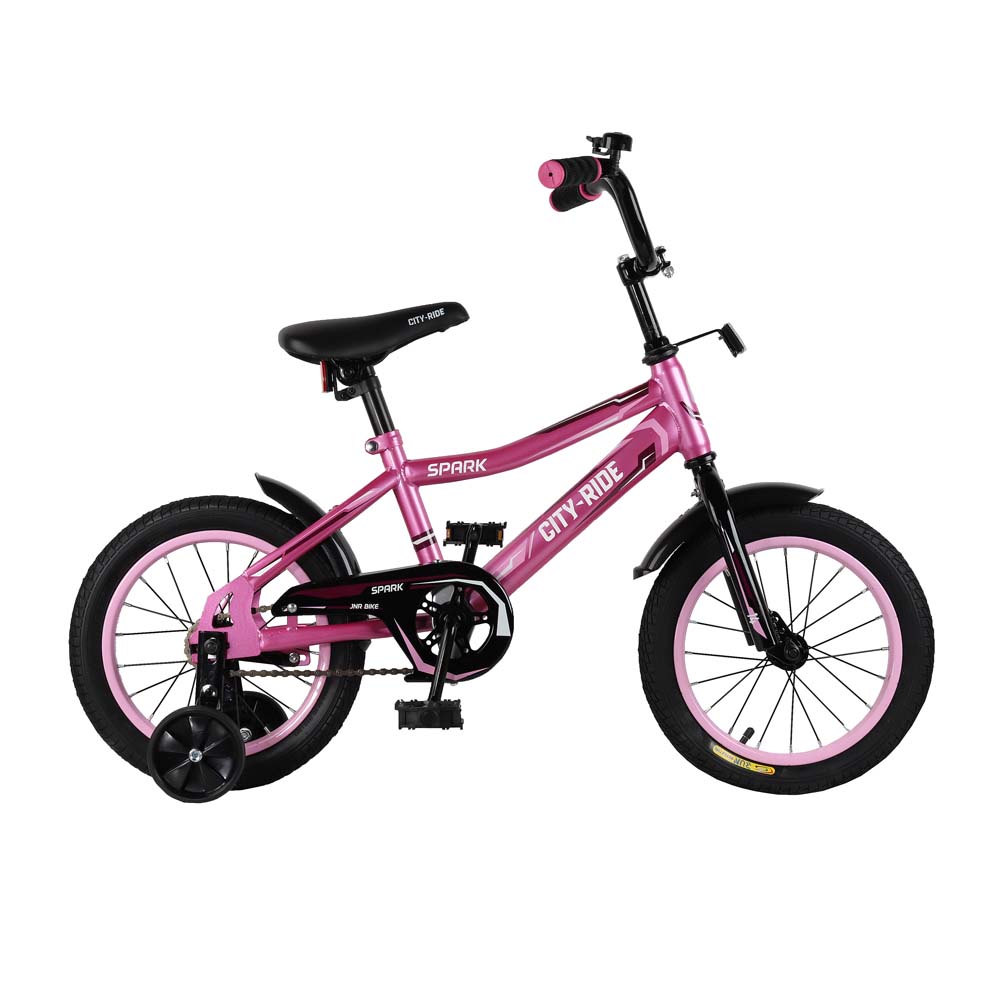 Велосипед 14" City-Ride Spark розовый рама сталь, крылья пластик, страх.колеса
