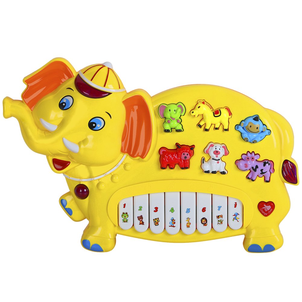 Пианино обучающее Слон цвет желтый, 42 звука, мелодии, стихи, в/к 35x6,4x23,5 см