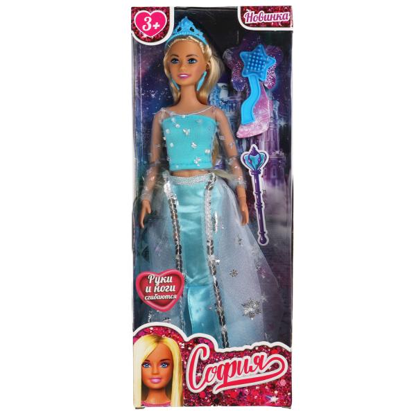 Кукла София 29см снежная принцесса в голубом платье, расческа в комплекте 315677