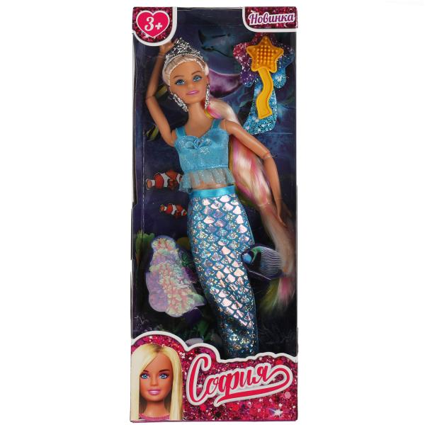 Кукла София 29см русалка, радужные длинные волосы, расческа в комплекте 314498
