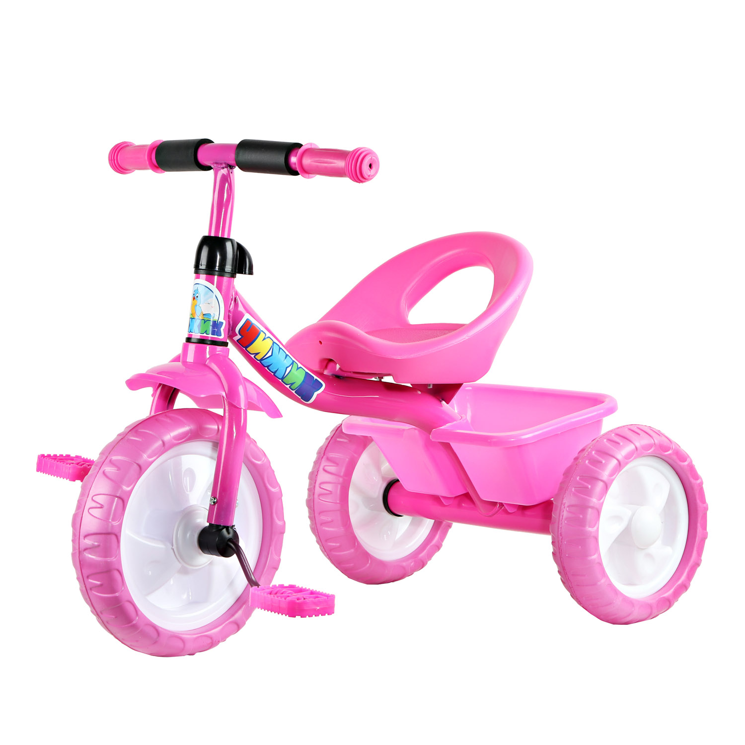 Велосипед 3 кол. Чижик колеса пласт. 10/8, корзинка сзади, розовый