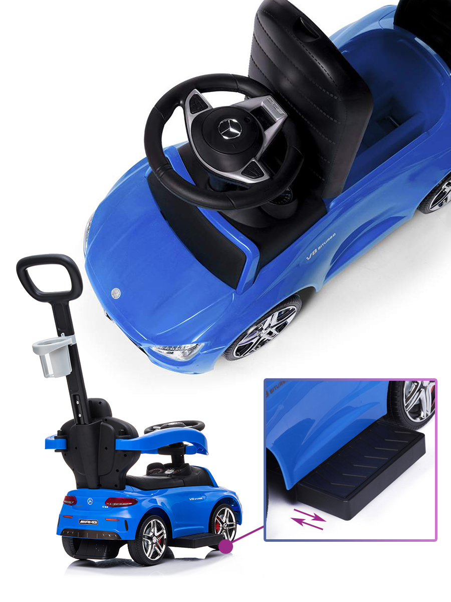 Каталка Mercedes-AMG C63 Coupe синяя для катания детей, со звуком с ручкой 1001889/2