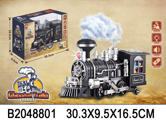 Ретро локомотив на бат. 3077 со звуком, светом и дымом, в/к 30,3*9,5*16,5 см